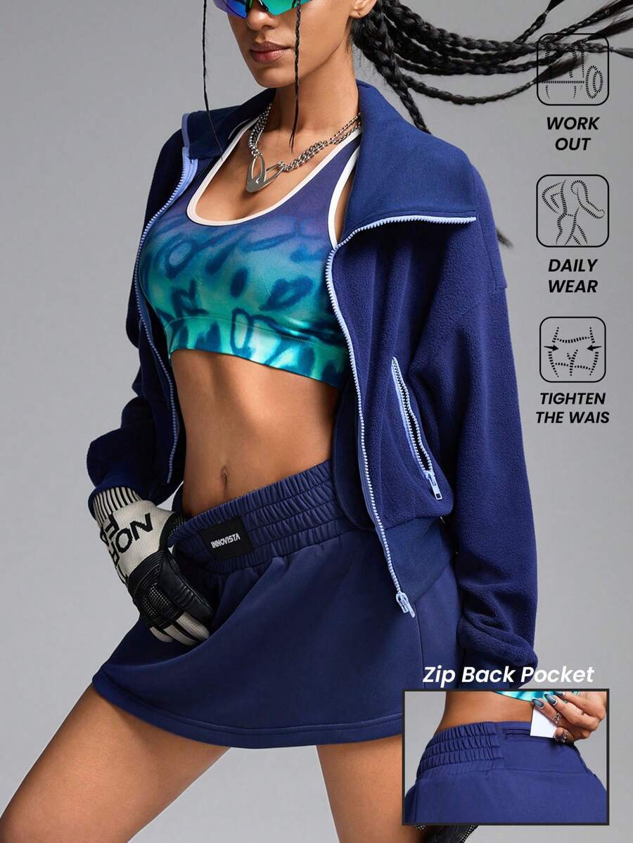 Innovista 女士二合一套装，包含高腰运动短裤（带logo弹力腰带）和运动裙，配有手机袋口袋，蓝色迷你裙，适合网球、高尔夫等运动场合，清爽浅蓝色。 - 藍色 - 查看 1