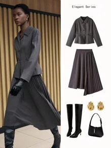 BizChic Women Vintage Elegant Waisted Business Suit Jacket Fall Women Outfits
