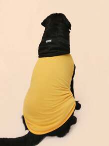 PETSIN Top de tanque sin mangas con capucha para perro y gato en negro y amarillo, bloqueo de color para verano como protector solar y anti-insectos