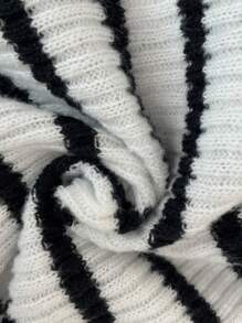 Chiquease New Autumn Long Sleeve Embroidered Black And White Striped Knitted Sweater, Fall Winter - Black and White - View 5