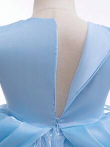 Glamorique Kids 年轻女孩圣诞节/万圣节/派对礼服，配珍珠丝带、白色蕾丝边、彩色薄纱泡泡袖和裙子、亮片装饰、蓝色网眼、舞台表演 - 藍色 - 查看 4