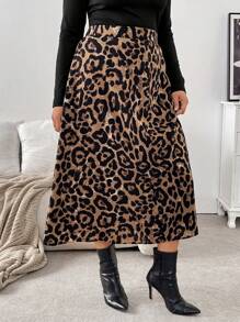 SHEIN Frenchy Plus Size Women Elegant Leopard Print Skirt