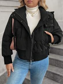 Calvaya Plus Size Fashionable Hooded Loose Casual Down& Feathers Jacket