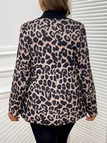 SHEIN Clasi Plus Size Leopard Patchwork Business Suit For Women, Suitable For Daily Wear