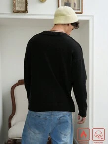 Chillumni كنزة صوفية مُحبوكة أكمام طويلة بياقة على شكل V لون متكتل للرجال