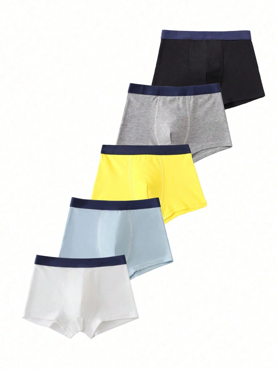 5 件装 男童简约纯色透气松紧腰平角内裤 - 彩色 - 查看 1