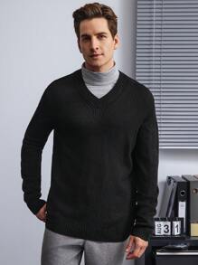 Manfinity Homme 男士休闲长袖毛衣，秋冬 - 黑色 - 查看 6