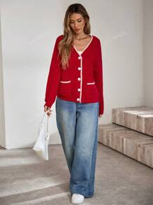 Women's Autumn/Winter Open Front Loose Cardigan With Ribbed Edges, Long Sleeve
