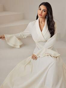 Modelyn Đầm dài thanh lịch cho nữ có tay loe và cổ, Đầm dạ hội dài mùa xuân và mùa thu - trắng - Xem 4