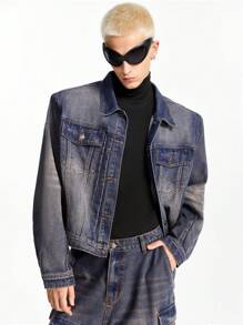 NEON BLANC Men's Washed Denim Jacket With Padded Shoulders And Oversized Fit
