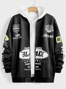 Manfinity Roughcore Chaqueta con cremallera y estampado de letra para hombre de talla grande - Blanco y Negro - Ver 1