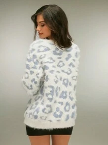 SHEIN Unity Women's V-Neck All-Over Print Button-Up Long Sleeve Cardigan - White - View 2