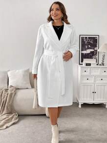 SHEIN Frenchy Plus Size Winter Detachable Fluffy Knitted Coat - White - View 6