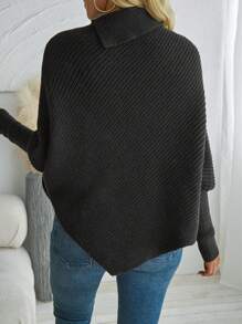 Chiquease Áo len poncho dáng rộng thời trang mới cho nữ, áo chui đầu rộng rãi thoải mái, kiểu dáng thanh lịch và đơn giản, thích hợp cho mùa thu và mùa đông, áo len chui đầu mùa thu. - màu đen - Xem 2