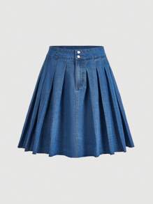 SHEIN MOD Falda midi plisada de jean talla grande, azul casual