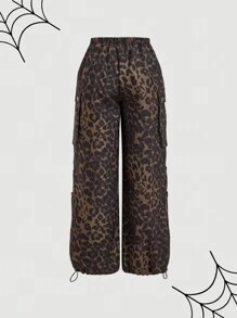 SHEIN MOD Pantalón cargo con estampado de leopardo, pantalón casual recto para mujeres