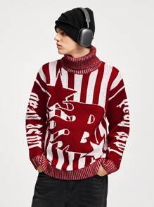 ROMWE MEN Street Life Herren lässiger Farbblock Streifenmuster Rollkragenpullover, Herbst & Winter