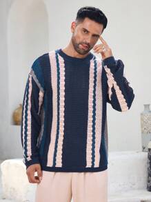 Manfinity Homme Men's Striped Long Sleeve Knit Sweater - Blue - View 4