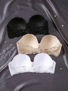 3 件/包大码蕾丝钢圈衬垫紧身胸衣（黑色、白色、米色） - 彩色 - 查看 2