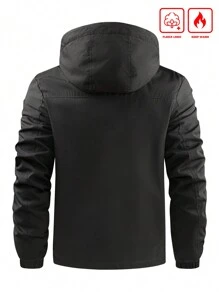 Manfinity Homme Męska kurtka wiatroszczelna z kapturem, kurtka termiczna, płaszcz zewnętrzny, kurtka z długim rękawem i flanelą, na wyjście, dla przyjaciół, męża, chłopaka