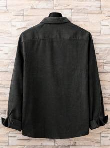 Manfinity Homme 男士休闲字母印花宽松长袖衬衫，春秋冬款 - 黑色 - 查看 2