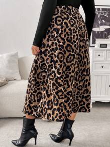 SHEIN Frenchy Plus Size Women Elegant Leopard Print Skirt