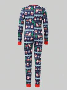 Tween Girl Simple Fashion Christmas Print Colorblock Long Sleeve Zipper Pajama Jumpsuit - Multicolor - View 2