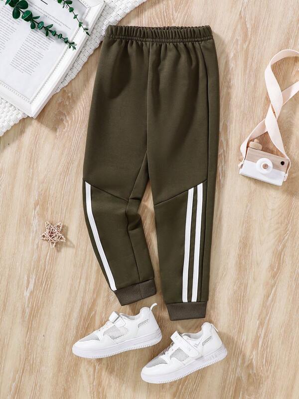 SHEIN Young Boy Solid Color Patchwork Simple Casual Sweatpants