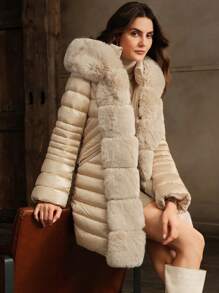 Anewsta 女士中长款可拆卸连帽厚绒毛领大衣，冬季