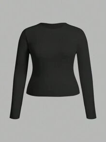 CovetEZ 2 件套大码简约圆领长袖 T 恤套装，初秋 - 黑與白 - 查看 5