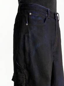 NEON BLANC 男士休闲多口袋牛仔工装裤，街头风格 - 藍色 - 查看 6