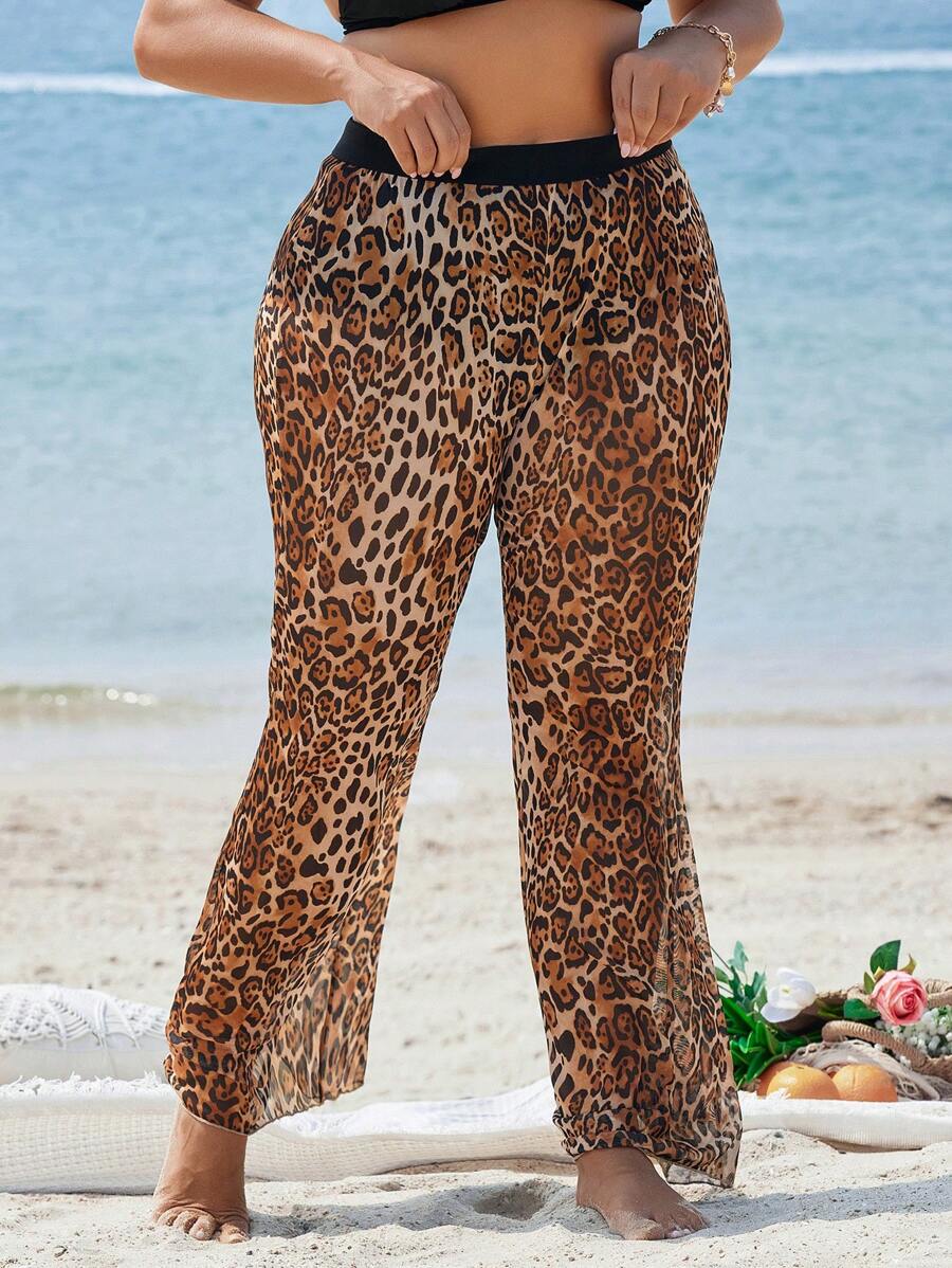 SHEIN VCAY Plus Size Leopard Print Flare Leg CoverUp Pants SHEIN EUR
