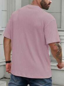 Manfinity Homme Plus Size Men's Solid Color Crew Neck Short Sleeve Casual Top Tee - Pink - View 2