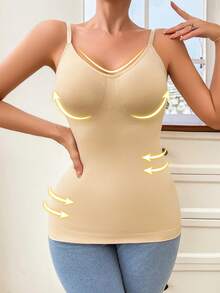 1 件女士无缝透气吊带塑身衣 - 杏色 - 查看 6