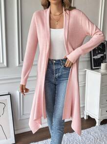 Chiquease Cárdigan casual de manga larga liso - Chaqueta de largo extendido