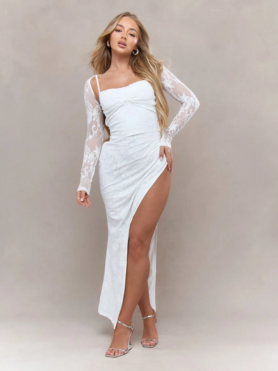 white lace midi dress missguided Missguided Crochet Lace Bandeau Midi Dress, $42 | Asos