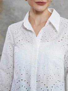 Aveloria Modichic Fashionable Minimalist Commuting Hollow-Out Loose Embroidered Long Sleeve Shirt - White - View 7