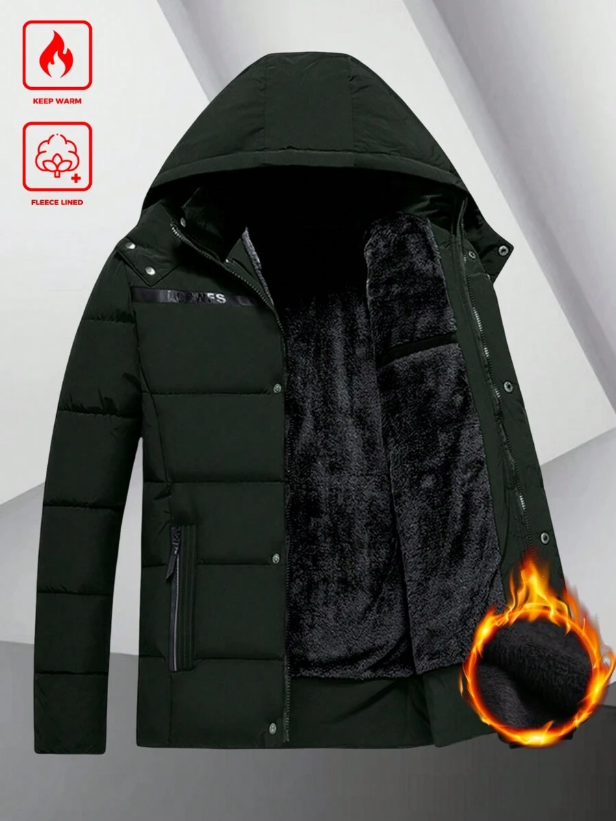 Manfinity Homme Men's Loose Fit Hooded Padded Long Sleeve Jacket - Army Green - View 1