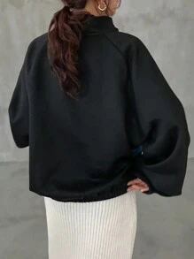 FRIFUL Women's Colorblock Oversized Fleece Sweatshirt With Letter Print Jacket Fall,Winter - Black - View 6