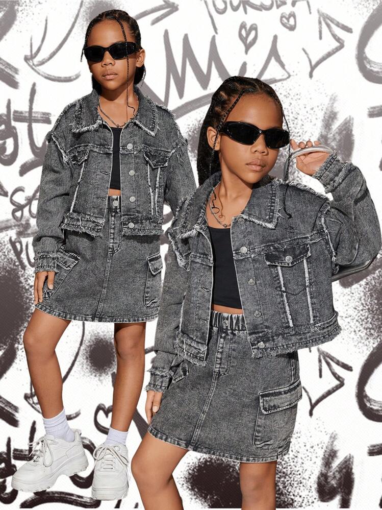 SHEIN Explorewe 10代の女の子用 ヴィンテージクール フレイドエッジ