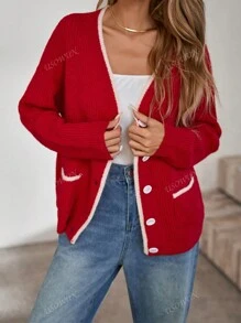 Women's Autumn/Winter Open Front Loose Cardigan With Ribbed Edges, Long Sleeve