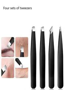4pcs, Professional Stainless Steel Tweezers Set, Professional Stainless Steel Tweezers, Effectively Removes Hair, Very Suitable For Daily Beauty And Health Care, Suitable For Eyebrow Care For Both Men And Women, Used For Fine Trimming Of Facial Hair, Removing Debris And Ingrown Hairs (Black), Great As A Holiday Gift, Suitable For Christmas, Back To School, Halloween. - Black - View 1