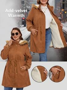 SHEIN Clasi Plus Size Solid Color Hooded Drawstring Pocket Long Sleeve Jacket, Autumn/Winter Clothes
Curve Size Women's Long Sleeve Drawstring Waist Hooded Casual Loose Jacket, Fall/Winter, Fleece Jacket, Winter Women Coat Winter Clothes