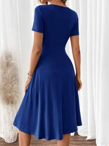 SHEIN Clasi Women's Elegant V-Neck Short Sleeve A-Line  Dress