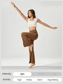 GLOWMODE Quần ống rộng cạp cao FeatherFit™ xẻ bên hông có túi bên hông tập yoga tác động thấp hàng ngày - màu nâu - Xem 6