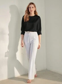 MOTF PREMIUM 纯色蝙蝠袖锁眼背衬衣 - 黑色 - 查看 4