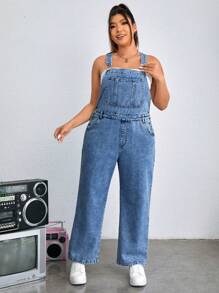 SHEIN EZwear Peto vaquero azul casual, holgado y ajustable para mujer de talla grande