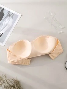 Women's Fashionable Front & Back Close Lace Bandeau Bra Strapless Bra - Apricot - View 6