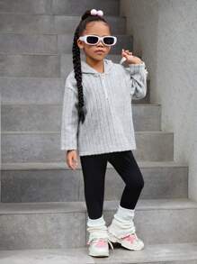 SHEIN 年轻女孩纯色宽松连帽休闲T恤 - 灰色 - 查看 6