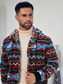 Manfinity Homme Men's Plush  Hooded Jacket, Casual Daily Comfortable Warm Outerwear - Multicolor - View 3